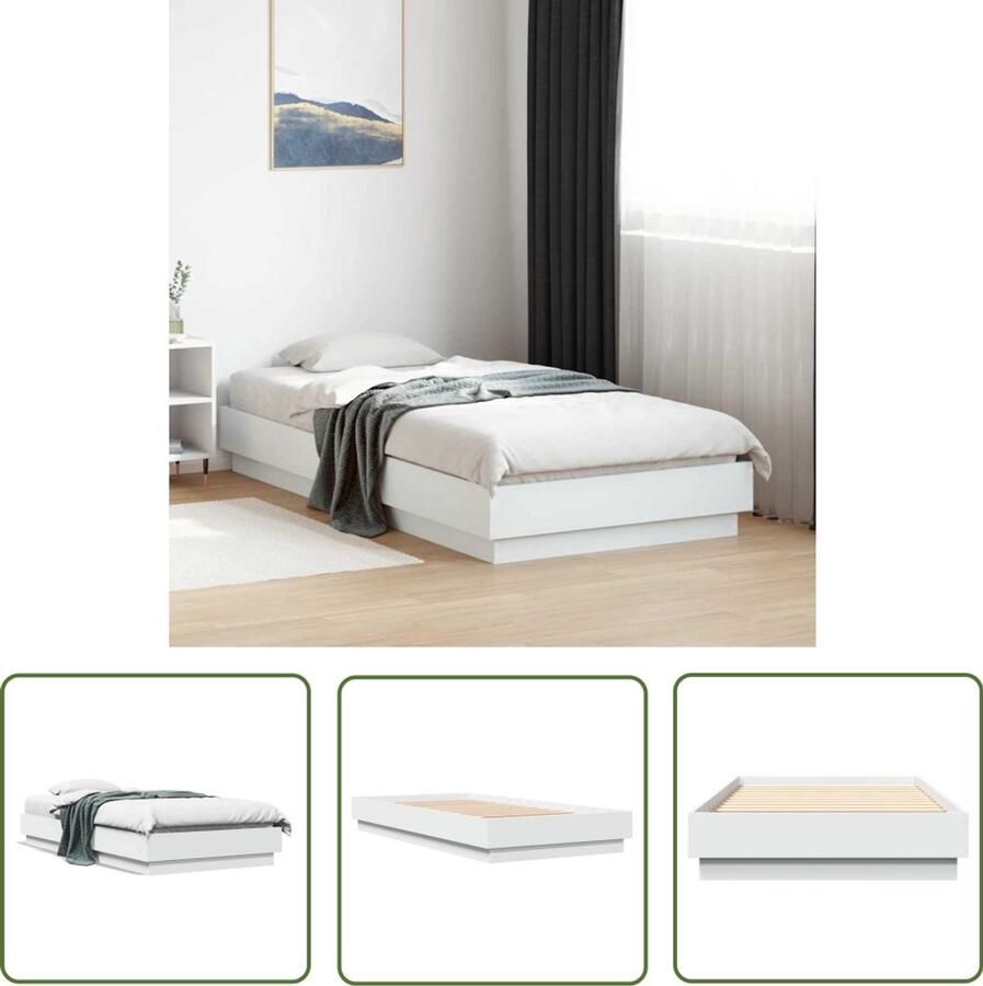 VidaXL Houten Bed Bedframe bewerkt hout wit 90x190 cm Wit Bed Enkelpersoonsbed Bed 90x190