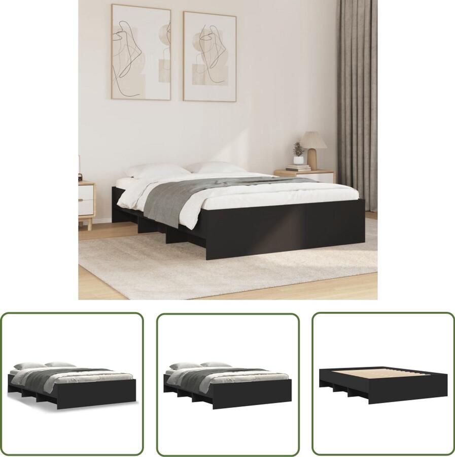 VidaXL Houten Bed Bedframe bewerkt hout zwart 140x190 cm Tweepersoonsbed Slaapkamers Decoratie