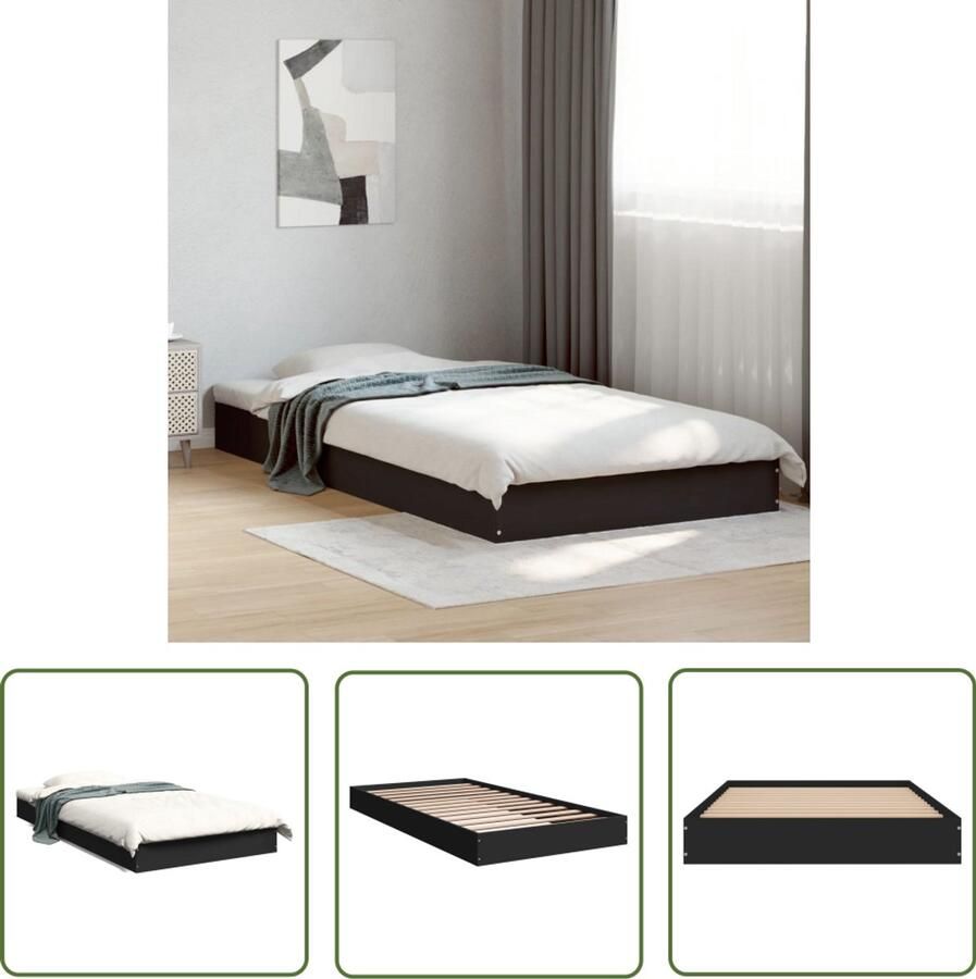 VidaXL Houten Bed Bedframe bewerkt hout zwart 90x190 cm Zwart Bed Minimalistisch Bed Modern Bed
