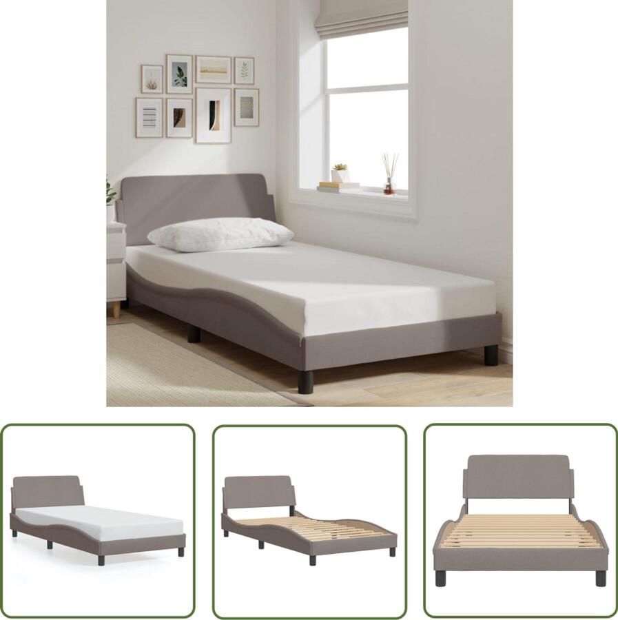 VidaXL Bedframe Dover 100x200 cm stof taupe Bedframe Houten Bed Tweepersoonsbed Taupec Bed Bedroom Furniture