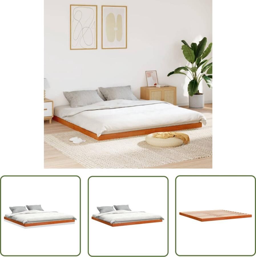 The Living Store Bedframe Grenenhout 203.5 x 204 x 9 cm Rustieke charme Bedframe Houten Bed Tweepersoonsbed Grenenhouten Bed Rustic Bed