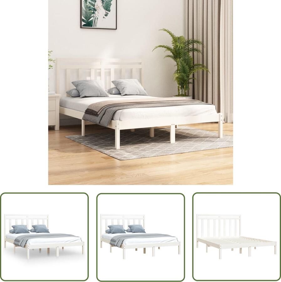 The Living Store Bedframe Grenenhout 205.5 x 155.5 x 31 cm wit Multiplex lattenbodem Bedframe Houten Bed King Size Bed Slaapcomfort Grenenhouten Bed