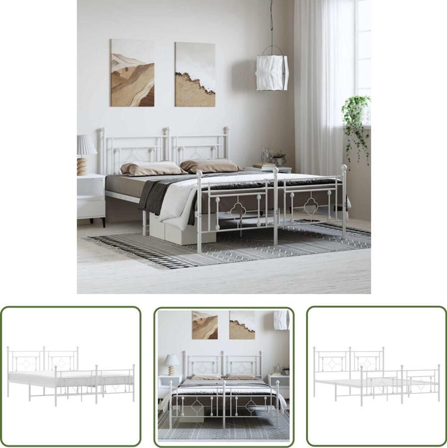 VidaXL Bedframe met hoofd- en voeteneinde metaal wit 150x200 cm Bedframe Houten Bed Tweepersoonsbed Slaapkamers Modern Bed