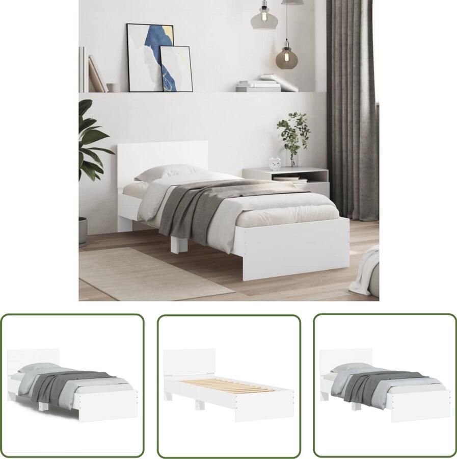 VidaXL Bedframe met hoofdbord bewerkt hout wit 90x200 cm Bedframe Houten Bed Enkel Bed Tweepersoonsbed Wit Bed