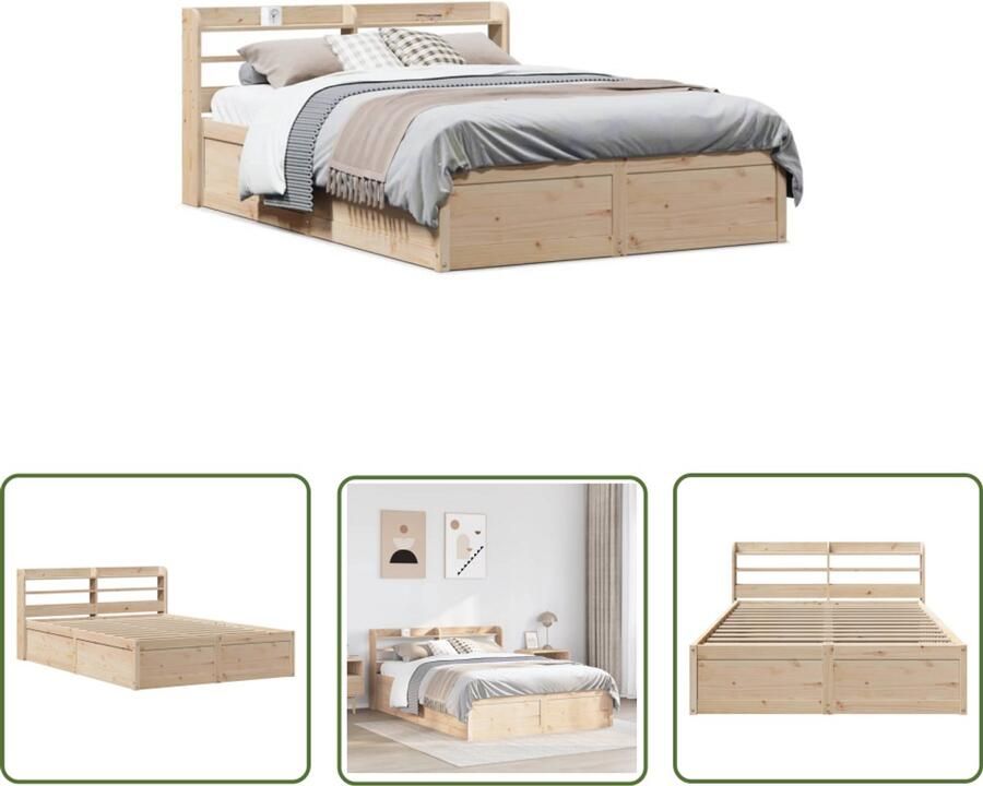 VidaXL Houten Bed Bedframe met hoofdbord massief grenenhout 120x200 cm Grenen Hout Tweepersoonsbed Boxspring