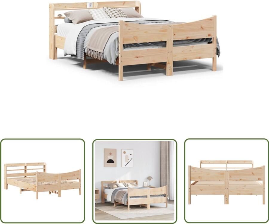VidaXL Houten Bed Bedframe met hoofdbord massief grenenhout 140x190 cm Grenenhouten Bed Met Opbergvakken Tweepersoonsbed