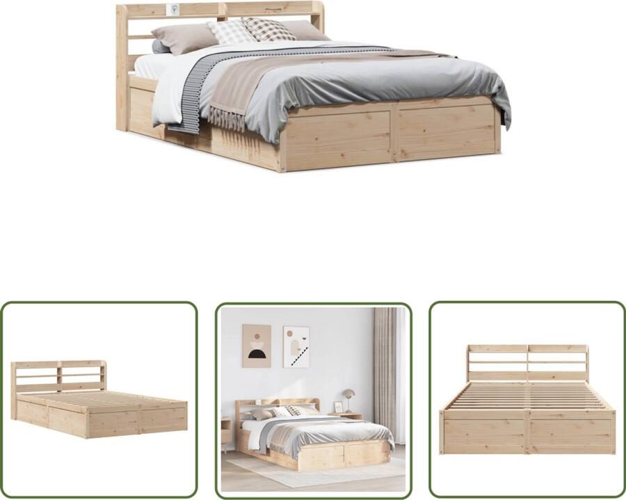 VidaXL Houten Bed Bedframe met hoofdbord massief grenenhout 160x200 cm Grenenhouten Bed Kingsize Bed Tweepersoonsbed