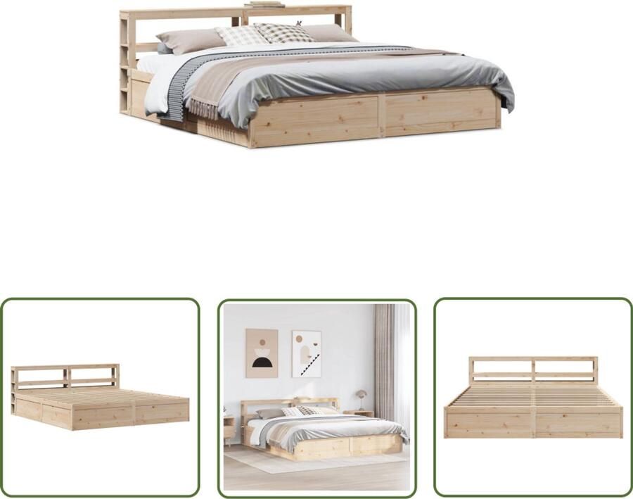VidaXL Houten Bed Bedframe met hoofdbord massief grenenhout 180x200 cm Bed Met Hoofdbord Slaapkamers Grenen Hout