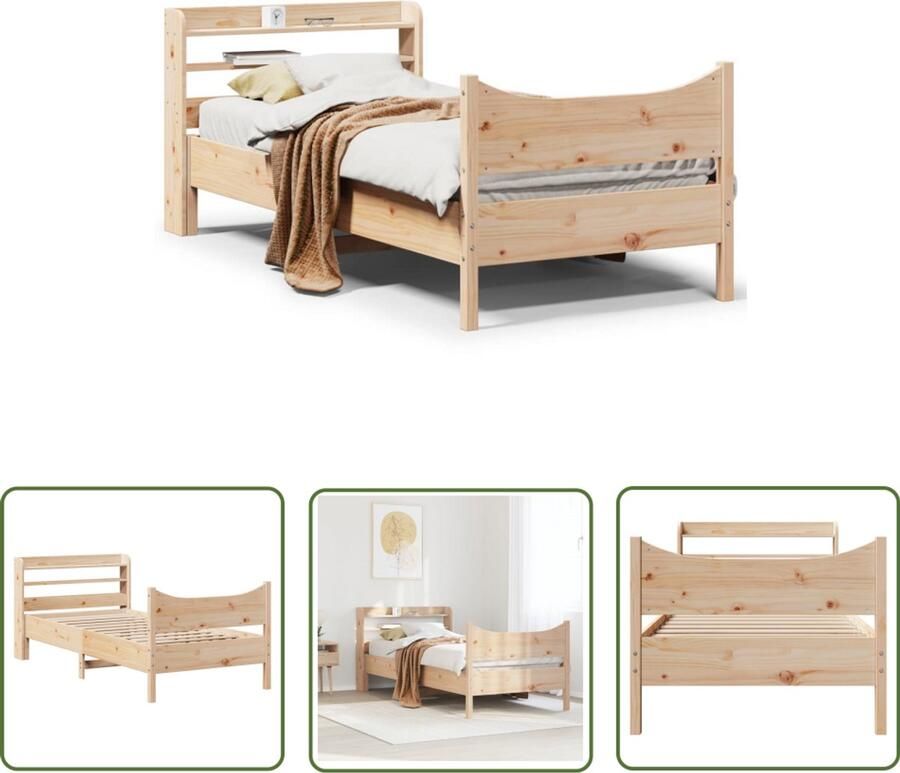 VidaXL Houten Bed Bedframe met hoofdbord massief grenenhout 75x190 cm Grenenhouten Bed Met Hoofdbord Tweepersoonsbed