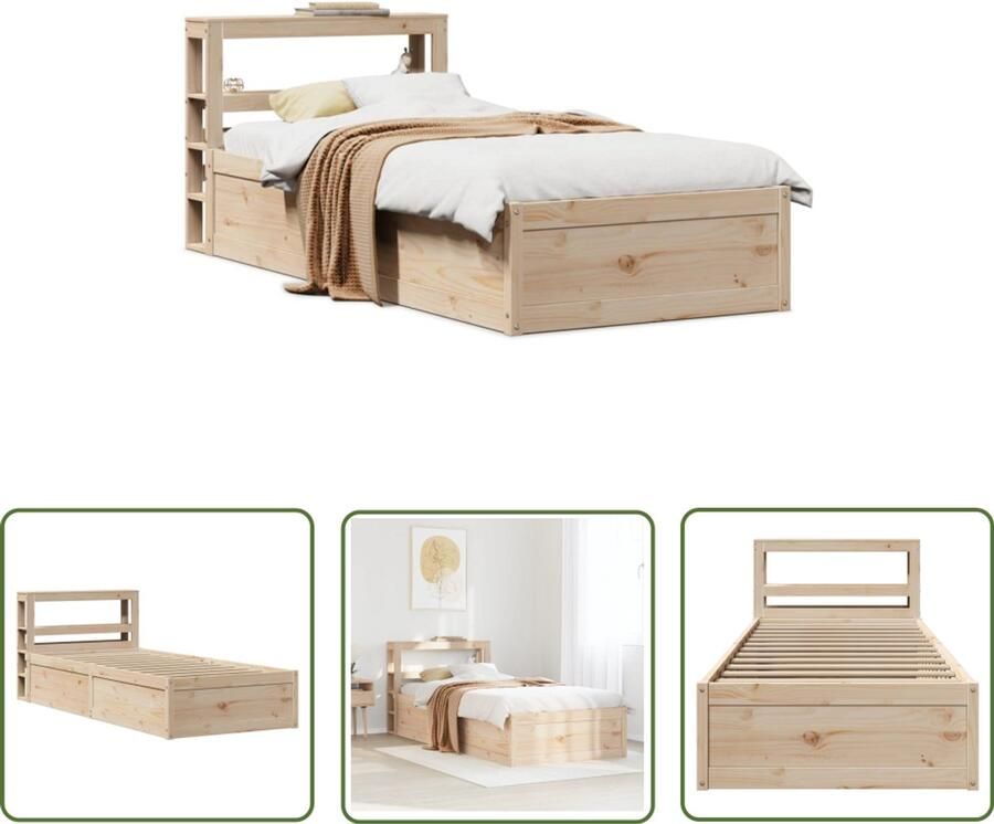 VidaXL Bedframe met hoofdbord massief grenenhout 90x200 cm Bedframe Houten Bed Hoofdbord Grenenhout Slaapkamers
