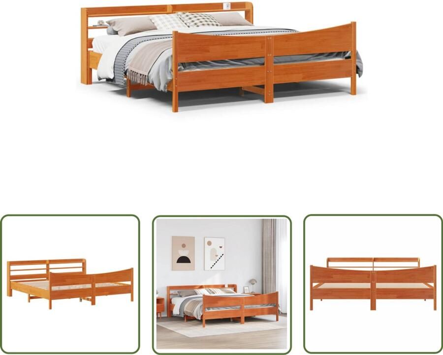 VidaXL Houten Bed Bedframe met hoofdbord massief grenenhout wasbruin 200x200 cm Bed Met Hoofdbord Slaapcomfort Grenenhouten Bed