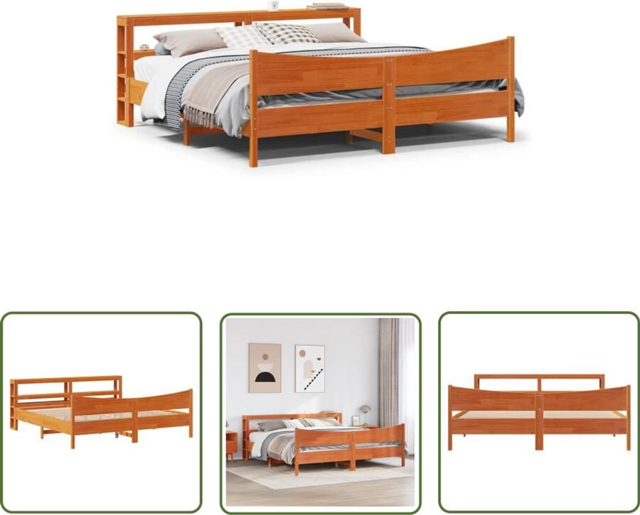 VidaXL Houten Bed Bedframe met hoofdbord massief grenenhout wasbruin 200x200 cm Massief Grenenhout Bed Met Hoofdbord Slaapkamers
