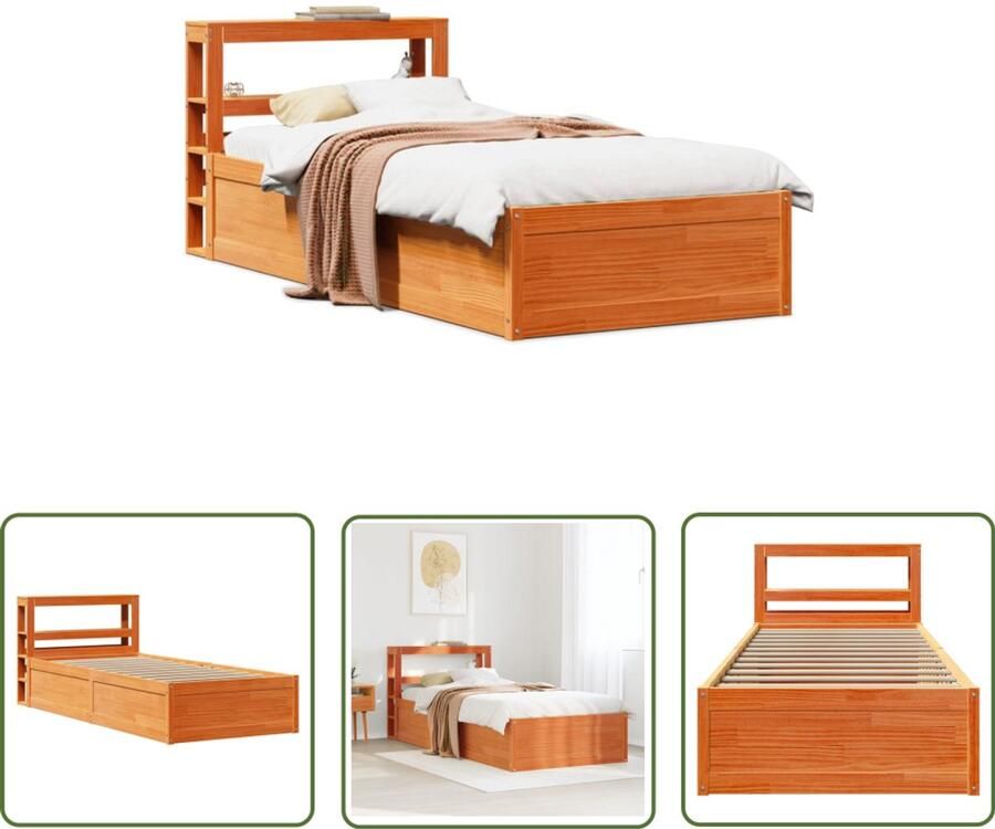 VidaXL Bedframe met hoofdbord massief grenenhout wasbruin 90x200 cm Bedframe Houten Bed Met Hoofdbord Slaapcomfort Slaapkamers