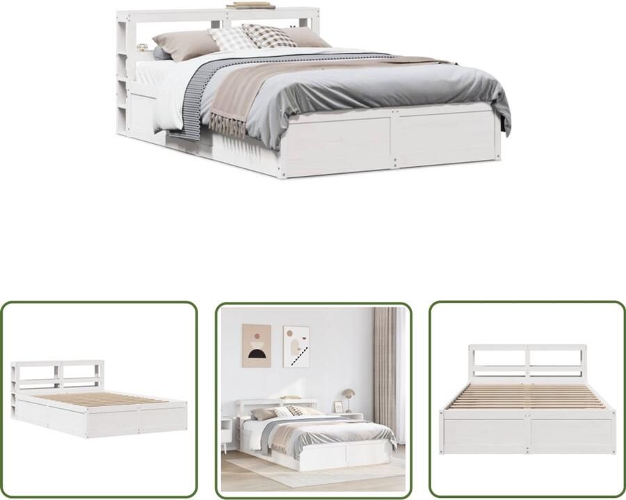 VidaXL Houten Bed Bedframe met hoofdbord massief grenenhout wit 120x200 cm Grenenhouten Bed Met Opbergvakken Stapelbare Bedbodems