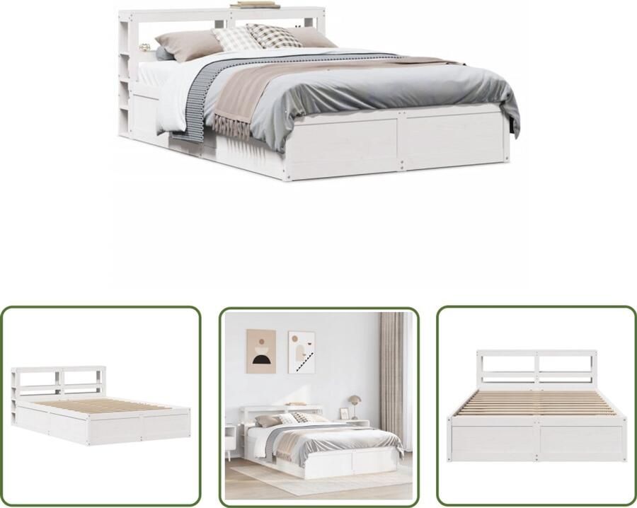 VidaXL Houten Bed Bedframe met hoofdbord massief grenenhout wit 150x200 cm Bed Met Hoofdbord Grenenhouten Bed Kingsize Bed