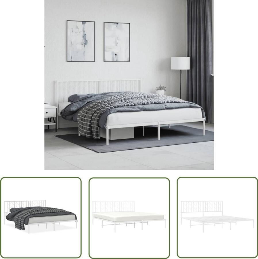 VidaXL Houten Bed Bedframe met hoofdbord metaal wit 180x200 cm Tweepersoonsbed King Size Bed Modern Bed