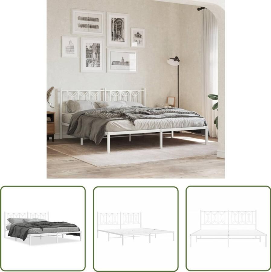VidaXL Bedframe met hoofdbord metaal wit 183x213 cm Bedframe Houten Bed Tweepersoonsbed King Size Bed Slaapkamersdecoratie