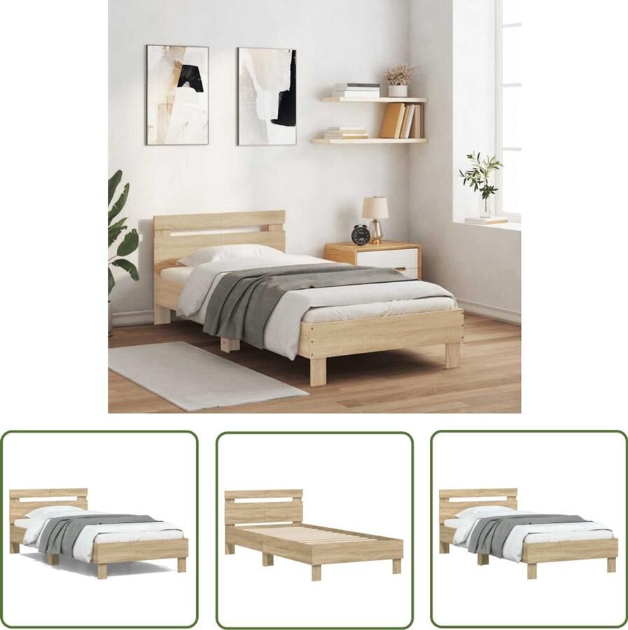 VidaXL Bedframe met hoofdbord zonder matras sonoma eiken 100x200 cm Bedframe Houten Bed Met Hoofdbord Sonoma Eiken Tweepersoonsbed