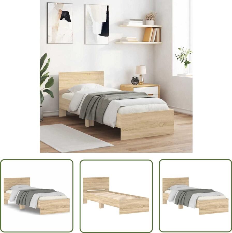 VidaXL Bedframe met hoofdbord zonder matras sonoma eiken 75x190 cm Bedframe Houten Bed Met Hoofdbord Sonoma Eiken Slaapkamer Decoratie