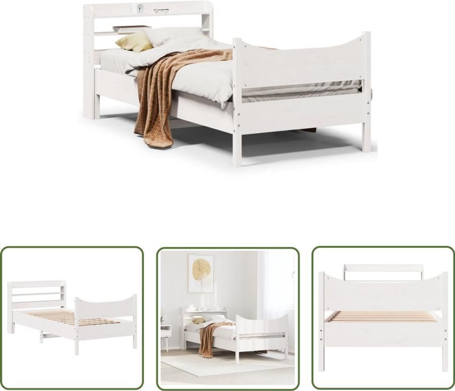 VidaXL Houten Bed Bedframe met hoofdeinde 100x200 cm massief grenenhout wit Bed Met Hoofdeinde Slaapkamers Massief Hout