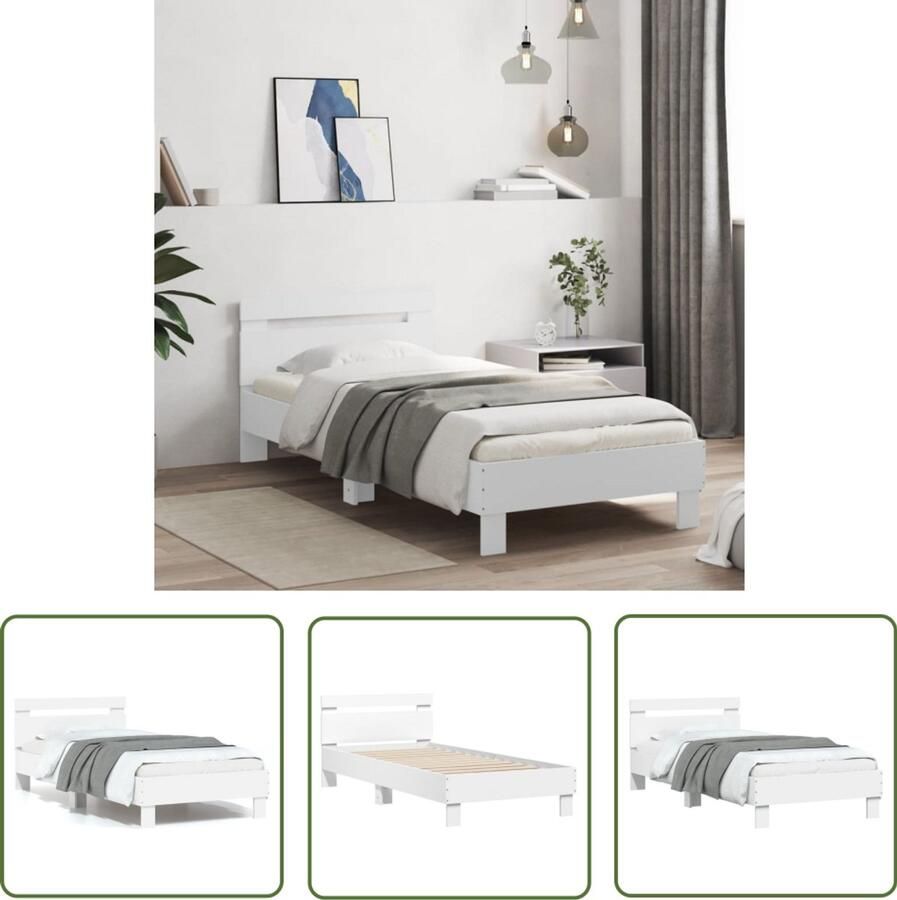 VidaXL Bedframe met hoofdeinde bewerkt hout wit 90x190 cm Bedframe Houten Bed Wit Bed Tweepersoonsbed Enkelbed