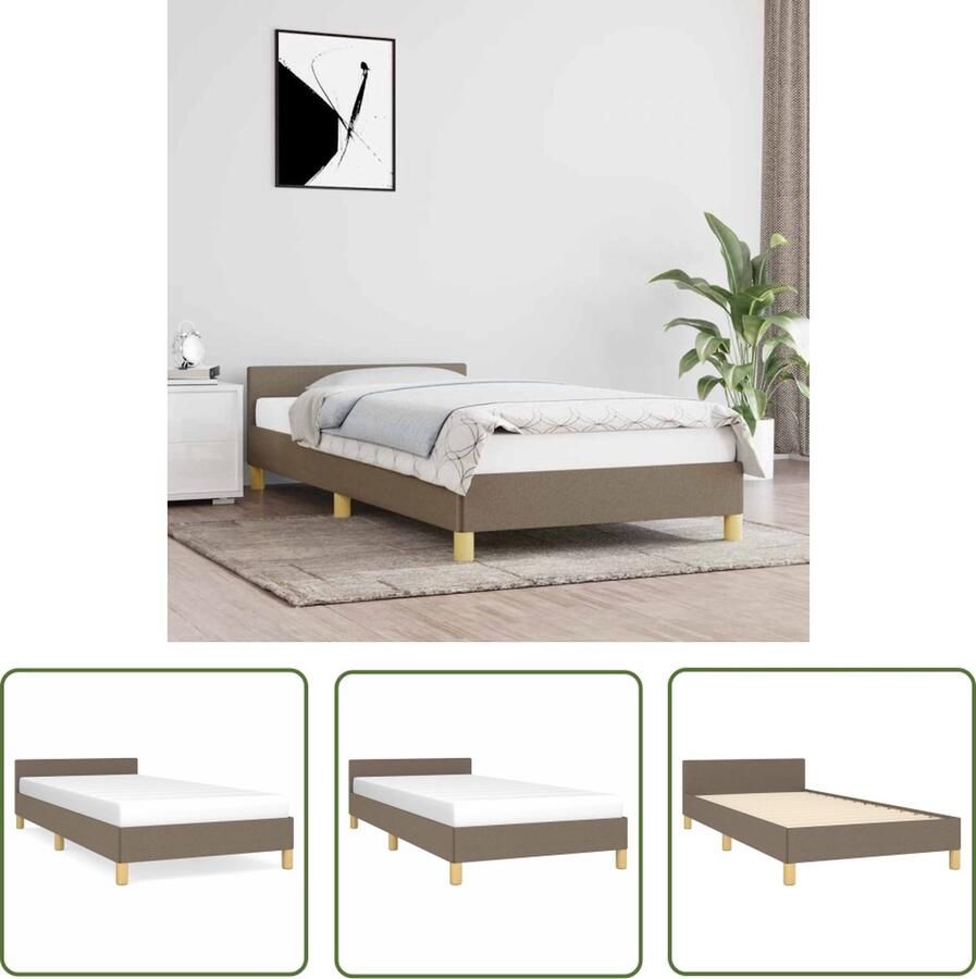 The Living Store Bedframe met hoofdeinde stof taupe 90x200 cm Bedframe Met Hoofdeinde Bedframes Met Hoofdeindes Bed Slaapmeubel Ledikant Bedbodem Tweepersoonsbed Bedden Slaapmeubels Slaapmeubelen Slaapmeubilair - Foto 2