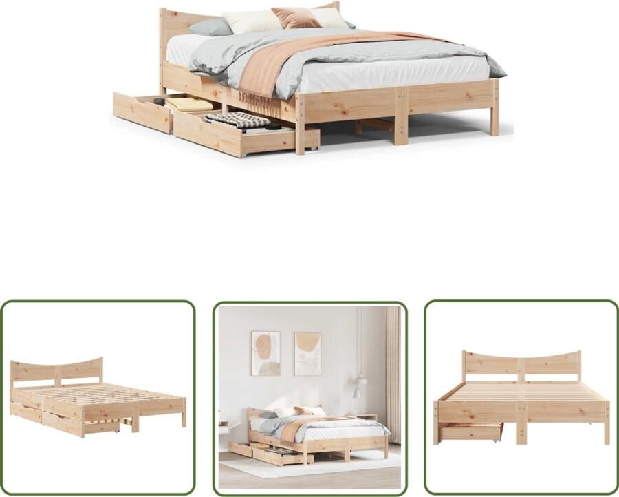 VidaXL Bedframe met lades massief grenenhout 120x190 cm Bedframe Houten Bed Slaapcomfort Slaapkamers Grenenhouten Bed