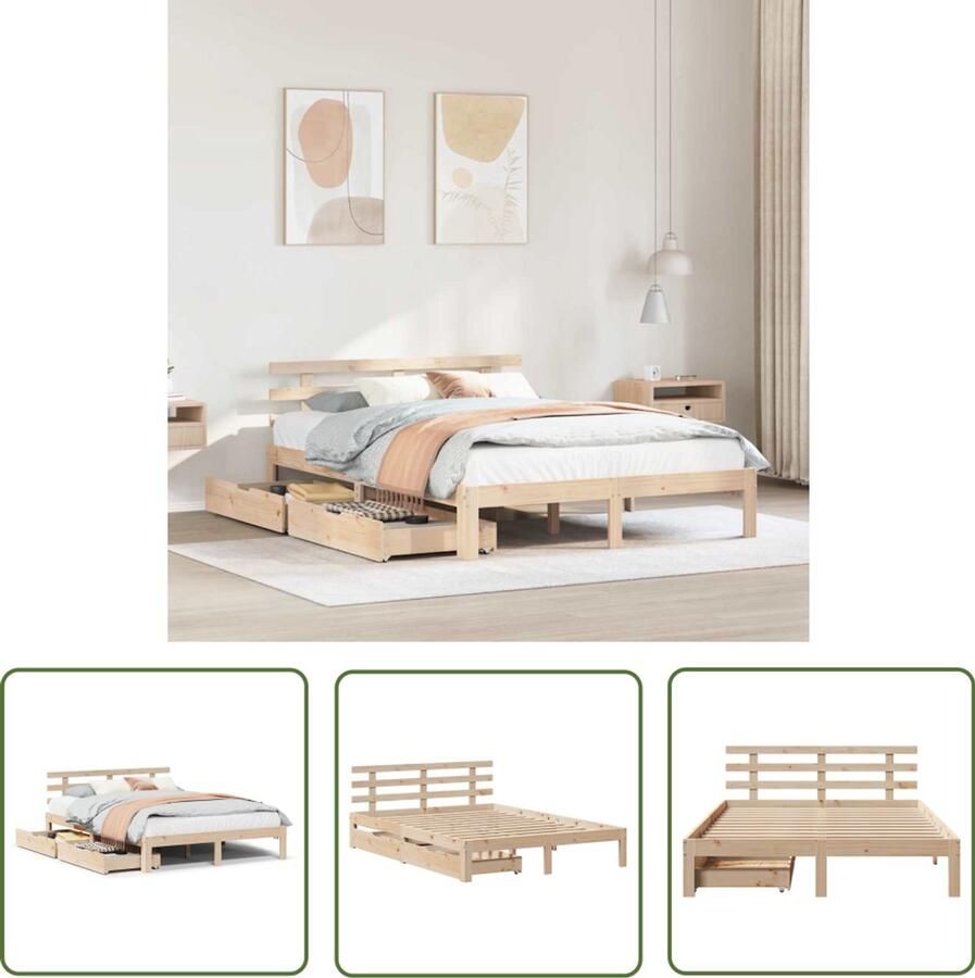 VidaXL Bedframe met lades massief grenenhout 120x200 cm Bedframe Houten Bed Met Lades Slaapcomfort Grenenhouten Bed