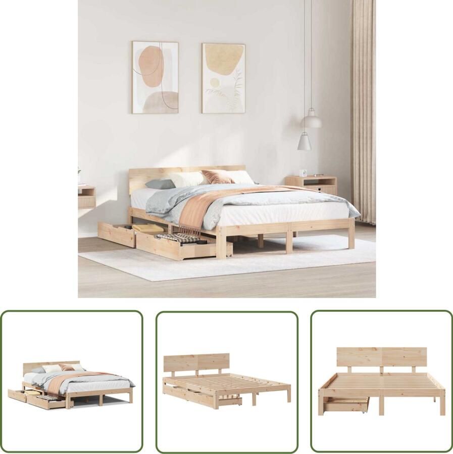 VidaXL Bedframe met lades massief grenenhout 120x200 cm Bedframe Houten Bed Boxspring Tweepersoonsbed Slaapcomfort