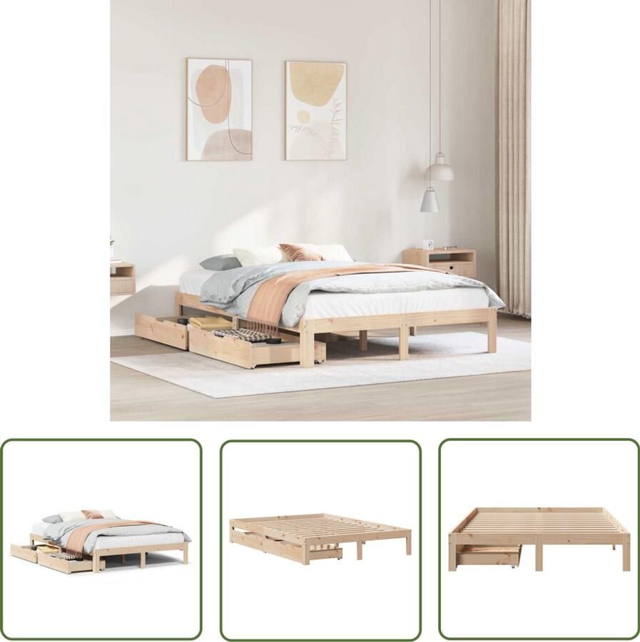 VidaXL Bedframe met lades massief grenenhout 140x200 cm Bedframe Houten Bed Slaapkamer Decoratie Stapelbaar Bed Tweepersoons Bed