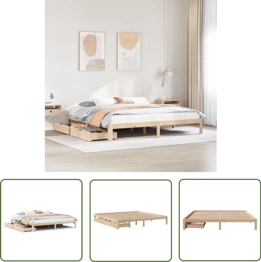 VidaXL Bedframe met lades massief grenenhout 180x200 cm Bedframe Houten Bed Met Lades Slaapcomfort Slaapkamerdecoratie