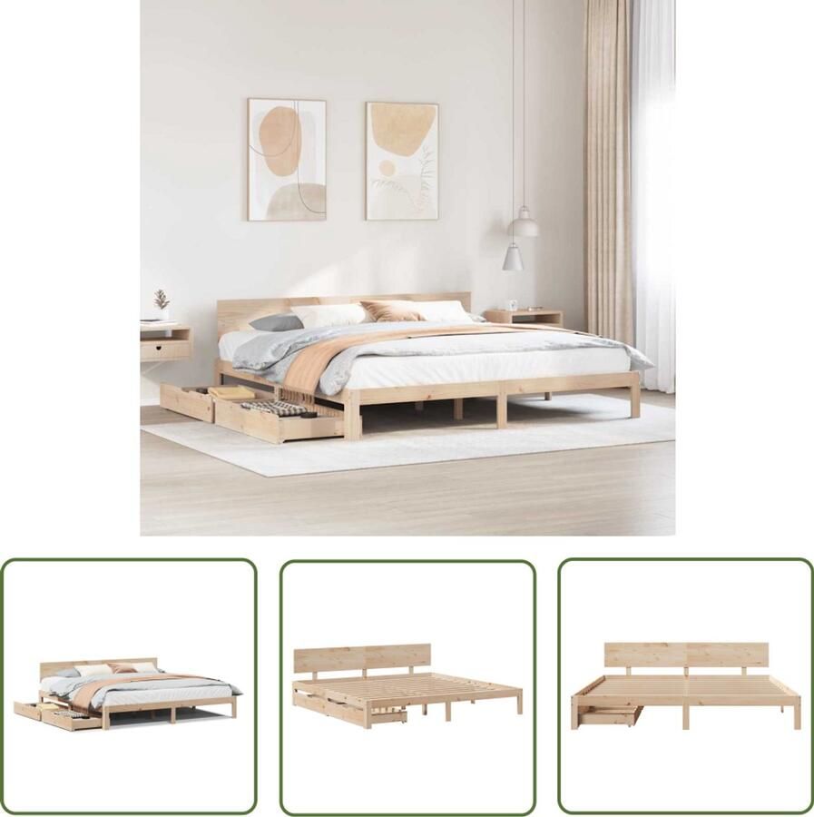VidaXL Bedframe met lades massief grenenhout 180x200 cm Bedframe Houten Bed Met Lades Slaapkamers Grenenhout