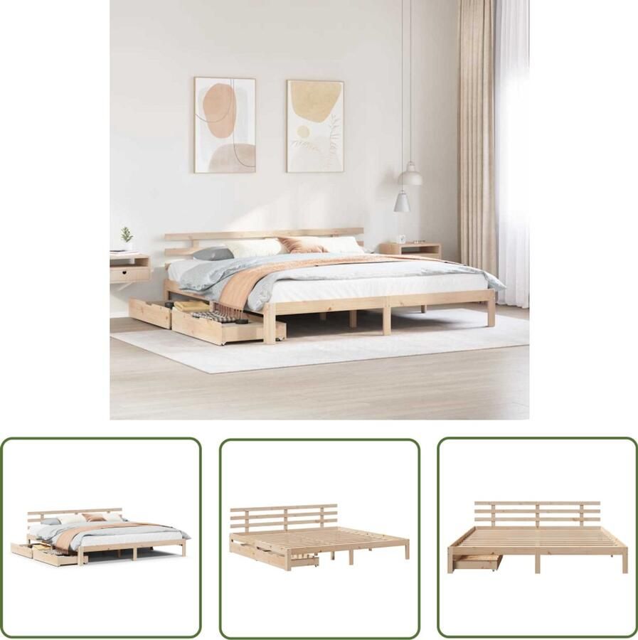 VidaXL Houten Bed Bedframe met lades massief grenenhout 180x200 cm Grenen Hout Bed Tweepersoons Bed Boxspring Bed