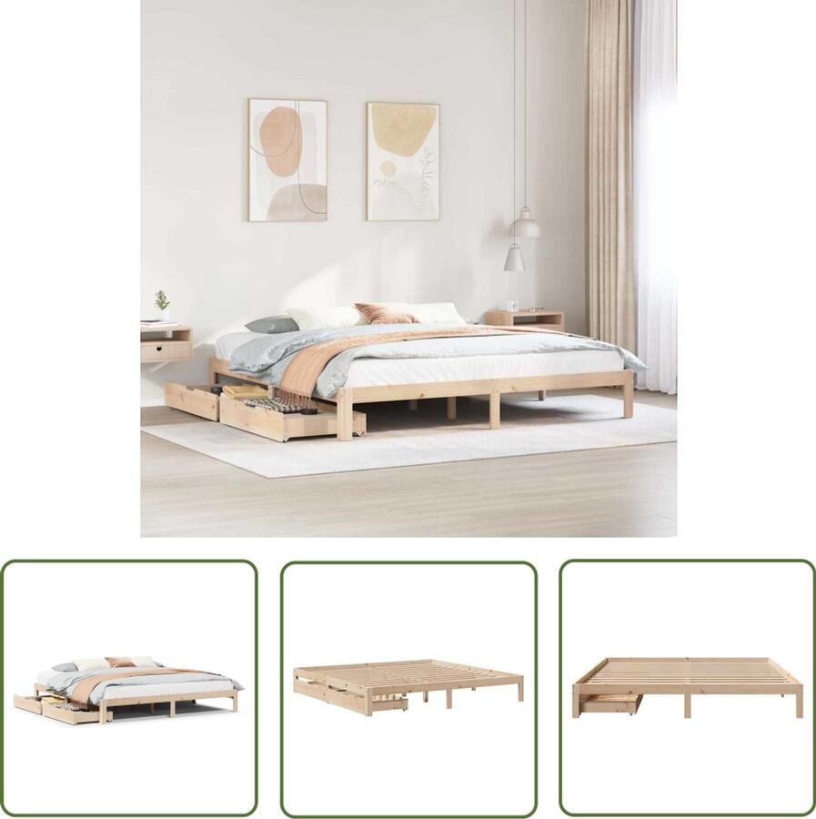 VidaXL Bedframe met lades massief grenenhout 200x200 cm Bedframe Houten Bed Met Lades Slaapkamer Grenenhout