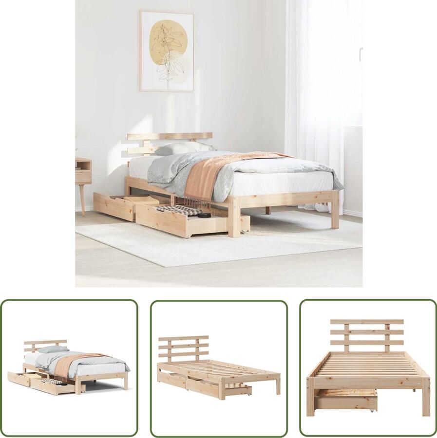 VidaXL Bedframe met lades massief grenenhout 90x200 cm Bedframe Houten Bed Boxspring Slaapkamer Slaapcomfort