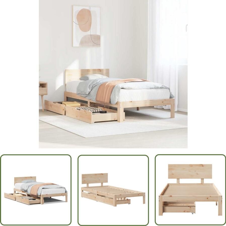 VidaXL Bedframe met lades massief grenenhout 90x200 cm Bedframe Houten Bed Slaapkamer Grenenhouten Bed Tweepersoonsbed