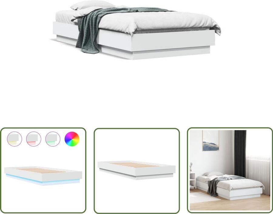 VidaXL Bedframe met LED-verlichting wit 90x190 cm Bedframe Houten Bed Led Bed Tweepersoonsbed Slaapkamer Decoratie