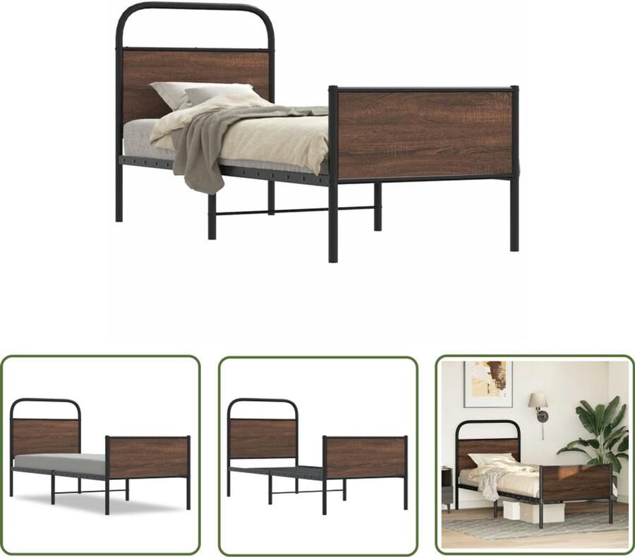 VidaXL Houten Bed Bedframe zonder matras bewerkt hout bruin eikenkleur 75x190 cm Bedkast Tweepersoonsbed Kingsize Bed