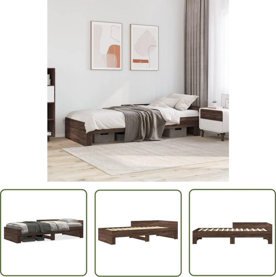 The Living Store Bedframe Bruineiken Houten Lattenbodem 193 x 78 x 50 cm Kindveilig met Zijrailing Bedframe Houten Bed Kinderbed Tweepersoonsbed Slaapcomfort