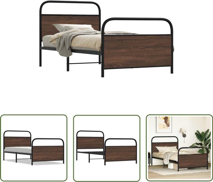 VidaXL Houten Bed Bedframe zonder matras bewerkt hout bruin eikenkleur 90x200 cm Bedkast Tweepersoonsbed Kingsize Bed