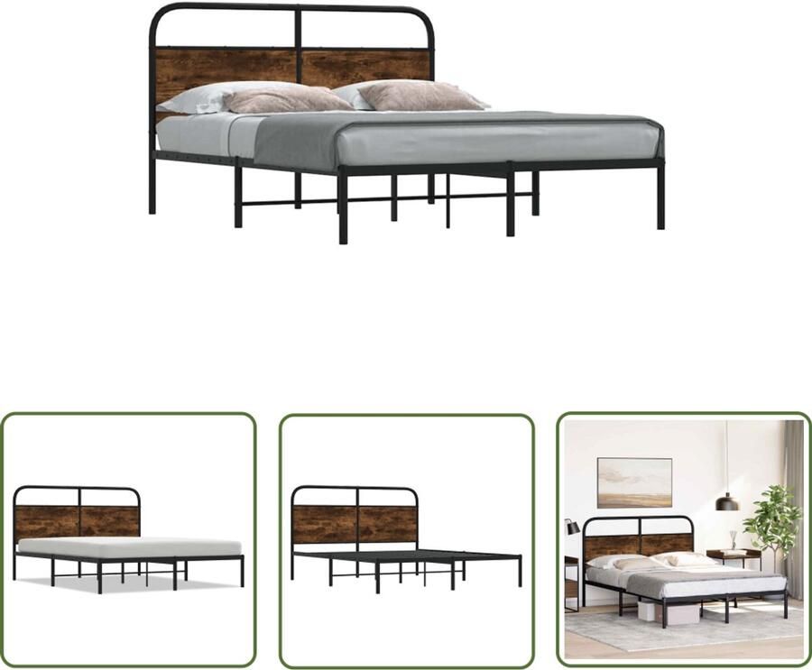 VidaXL Houten Bed Bedframe zonder matras bewerkt hout gerookt eiken 120x200 cm Gerookt Eiken Tweepersoonsbed Boxspring