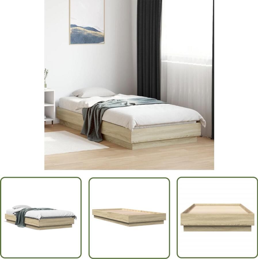 VidaXL Bedframe zonder matras hout sonoma eikenkleurig 90x200 cm Bedframe Houten Bed Sonoma Eiken Tweepersoonsbed Bedbank