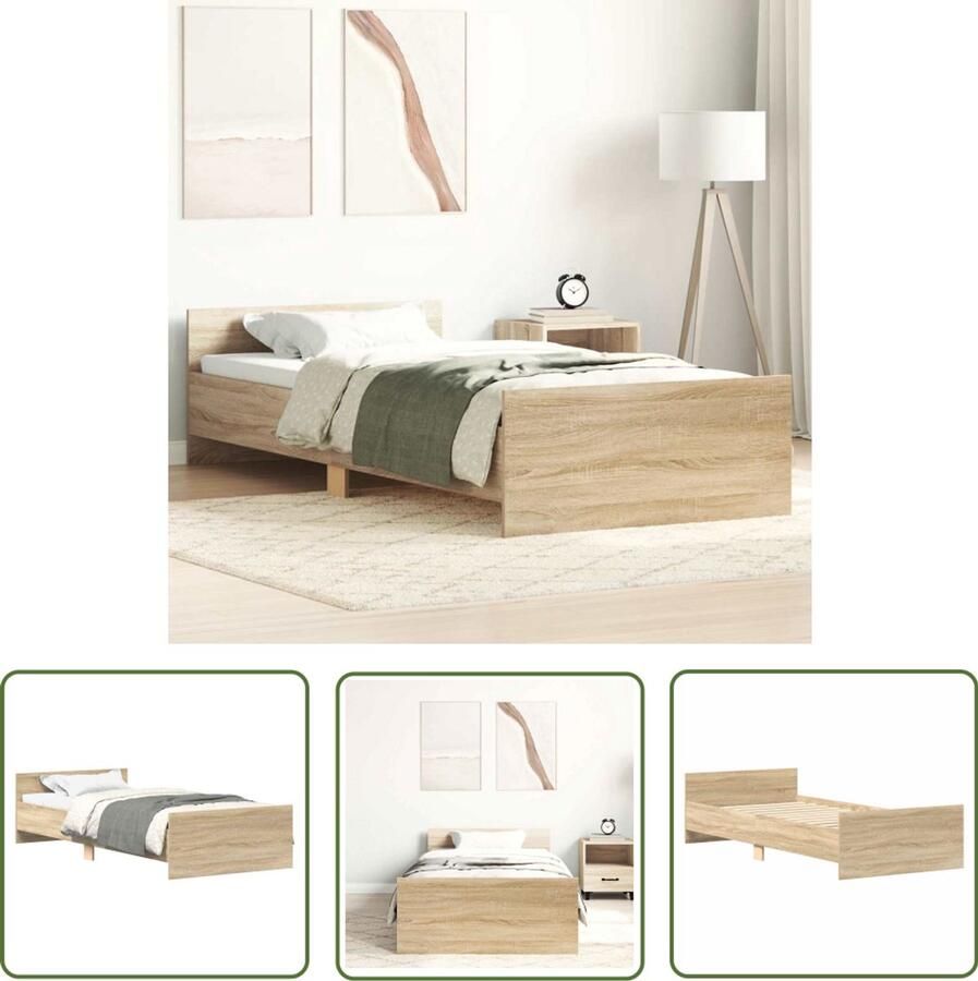 The Living Store Bedframe Sonoma eiken 203 x 93 x 50 cm Duurzaam hout Functioneel hoofd- en voeteneinde Multiplex lattenbodem Bedframe Houten Bed Sonomaneiken Tweepersoonsbed Boxspring