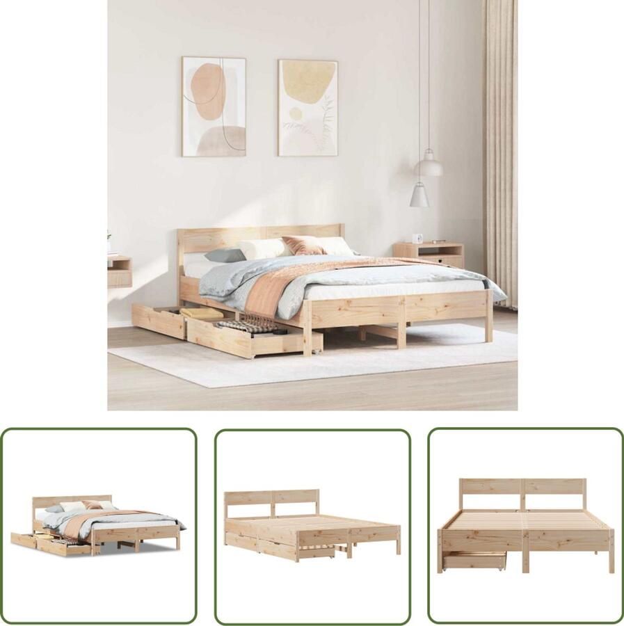 VidaXL Bedframe zonder matras massief grenenhout 140x190 cm Bedframe Houten Bed Grenen Hout Tweepersoonsbed Boxspring
