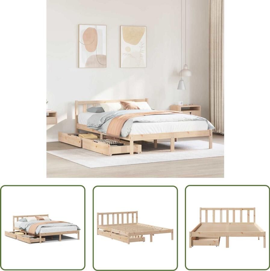 VidaXL Bedframe zonder matras massief grenenhout 140x190 cm Bedframe Houten Bed Slaapbank Boxspring Hoofdbord