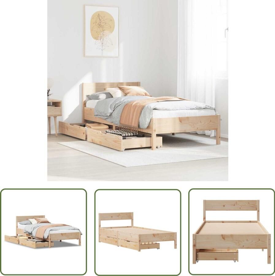 VidaXL Bedframe zonder matras massief grenenhout 75x190 cm Bedframe Houten Bed Met Lades Tweepersoonsbed Slaapkamers
