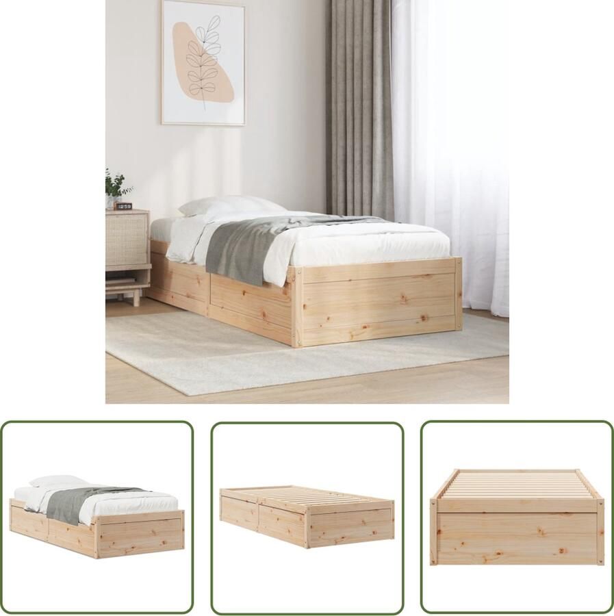 The Living Store Bedframe Massief Grenenhout 196.5 x 81.5 x 37 cm Stabiel Duurzaam Bedframe Houten Bed Grenenhouten Bed Enkelpersoonlig Bed Modern Bed