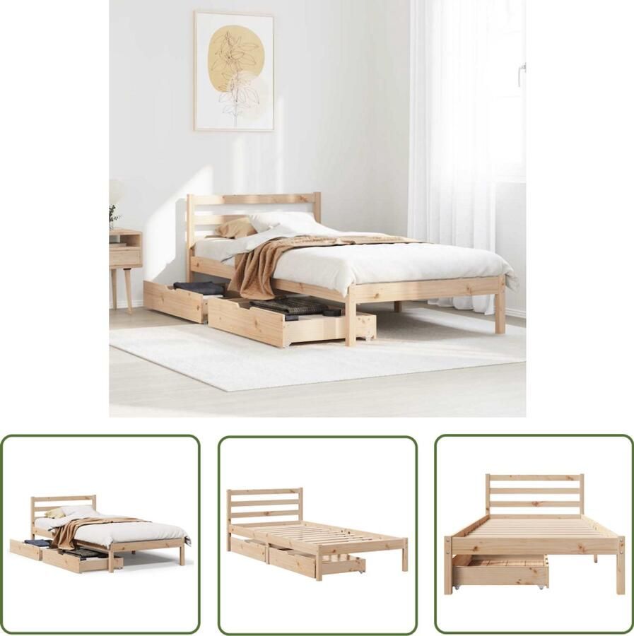 VidaXL Bedframe zonder matras massief grenenhout 75x190 cm Bedframe Houten Bed Massief Hout Bed Met Lades Boxspring Bed