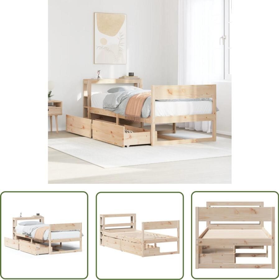 VidaXL Houten Bed Bedframe zonder matras massief grenenhout 90x200 cm Bedkast Slaapkamers Grenenhouten Bed