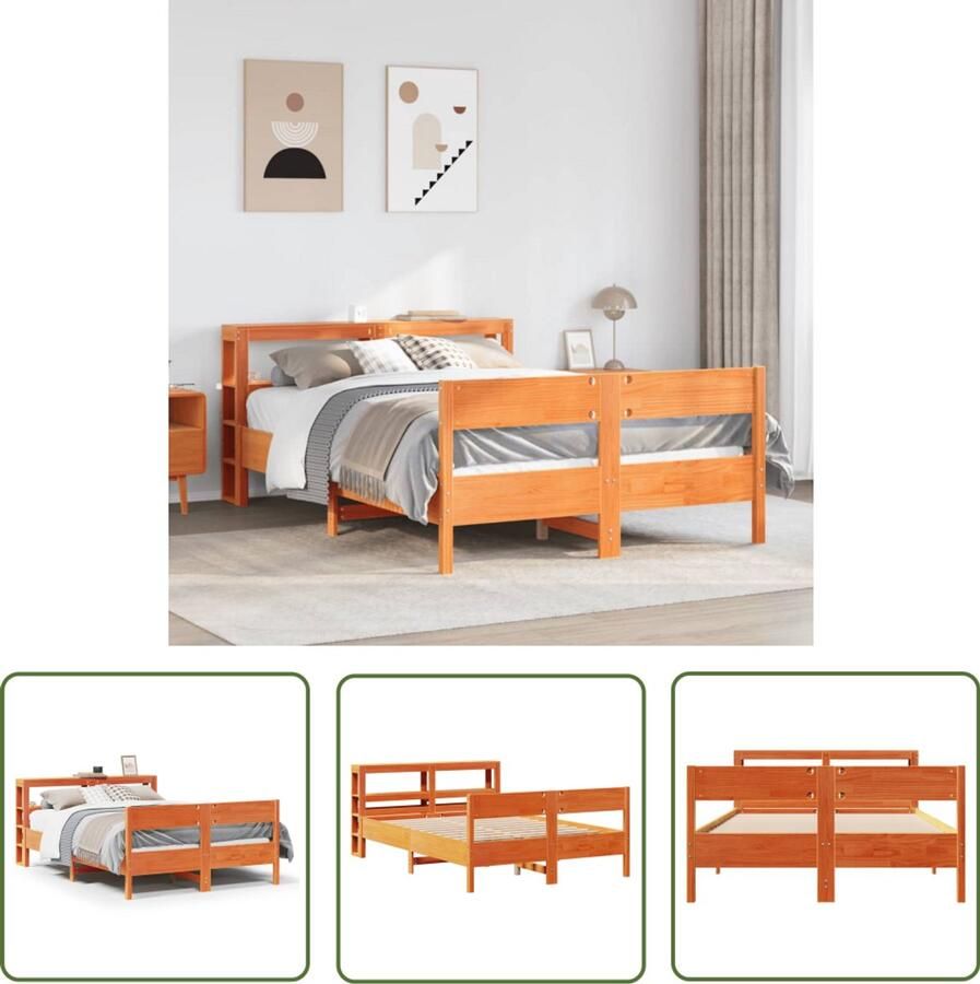 VidaXL Houten Bed Bedframe zonder matras massief grenenhout wasbruin 120x190 cm Massief Hout Bed Grenenhouten Bed Met Opbergvakken